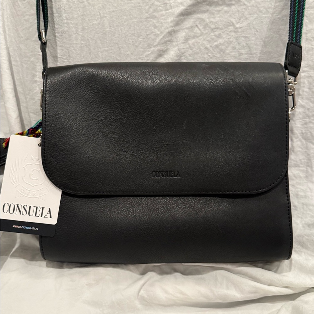 Consuela Black Leather Crossbody Bag- IN TOWN EVIE
